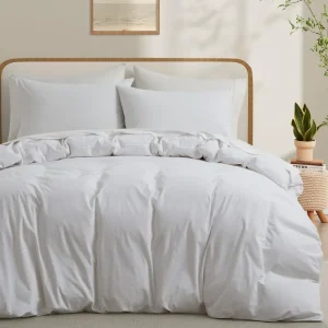 100% Washed Cotton Duvet Cover , Linen-Like Textured White Fade-Resistant Bedding Set (No Comforter)